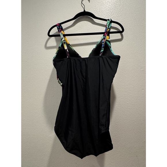 Maxine Of Hollywood Swimsuit Size 12 Mio One Piece Black Floral Print Tropical - Picture 3 of 7